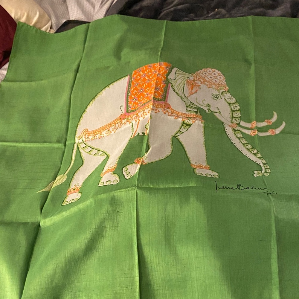 Pierre Balmain Green Elephant Scarf - Vintage